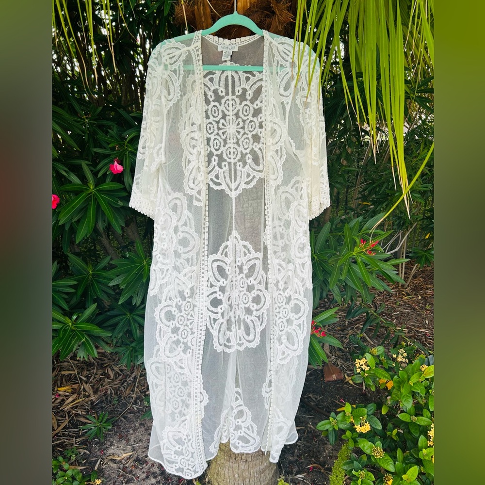 GORGEOUS Lace Kimono RACHEL ZOE Cover up Western/Boho/Beach Ivory ONE SIZE